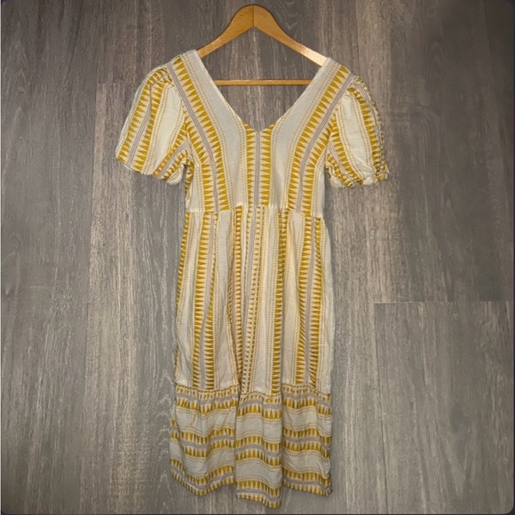 F&F Yellow Boho Midi Dress Size 8 Puff Sleeve - Picture 2 of 3